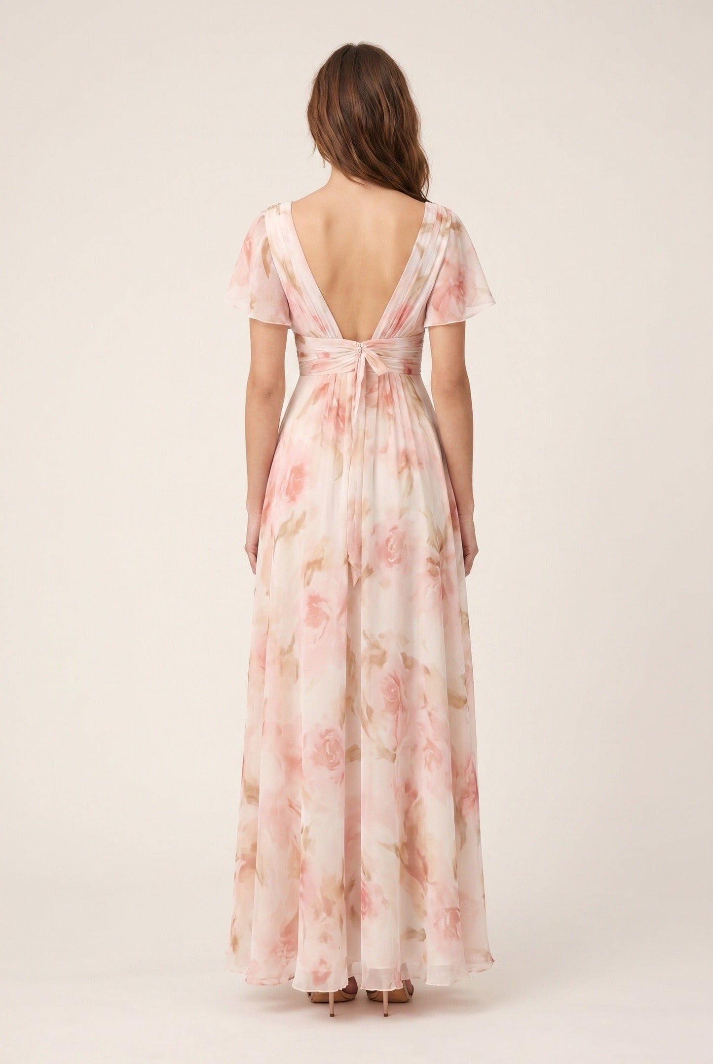 Women's Floral Maxi Dress – V-Neck Tiered Flowy Wedding Guest Dress
