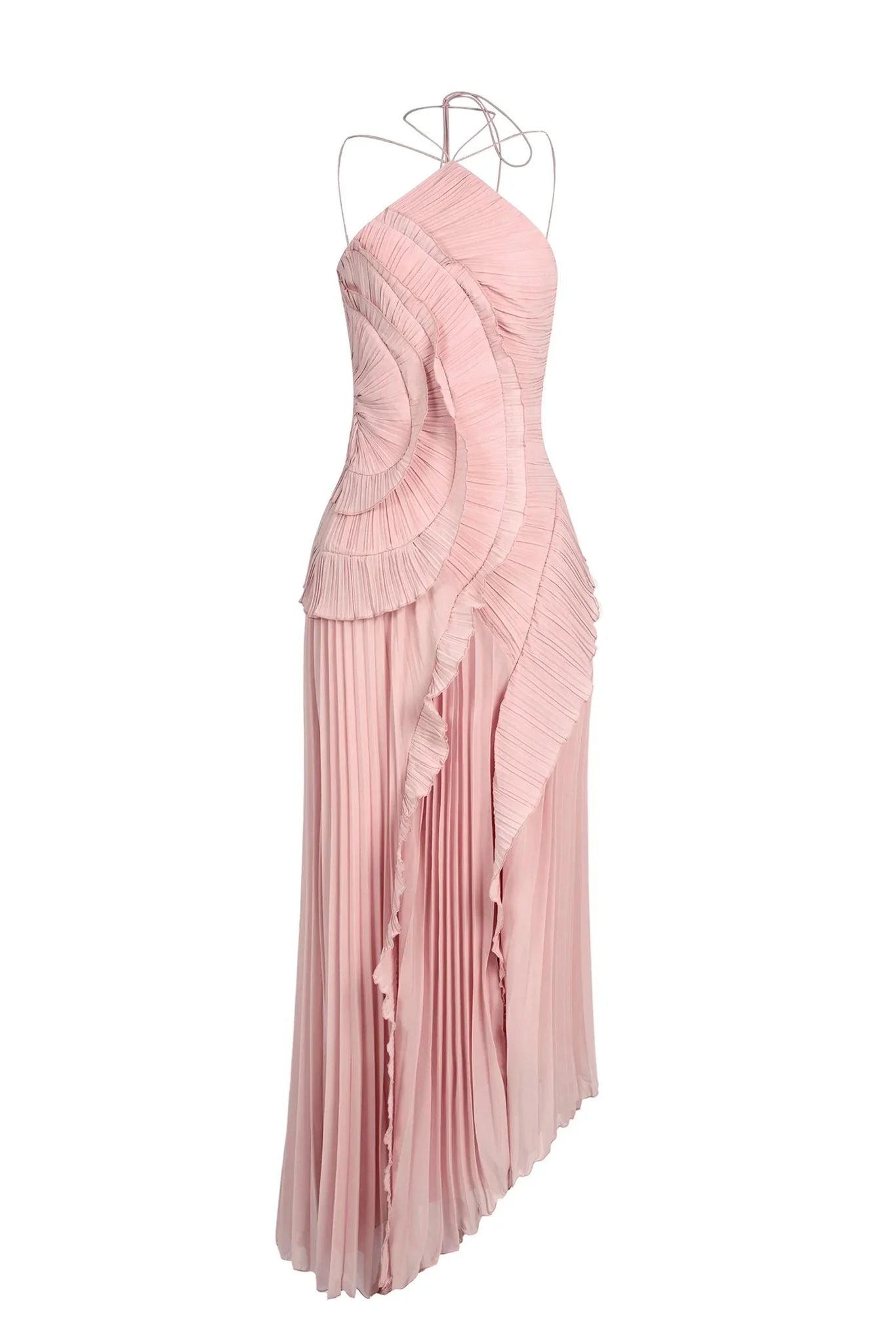 Women's Ruffle Pleated Sleeveless Maxi Dress in Pink