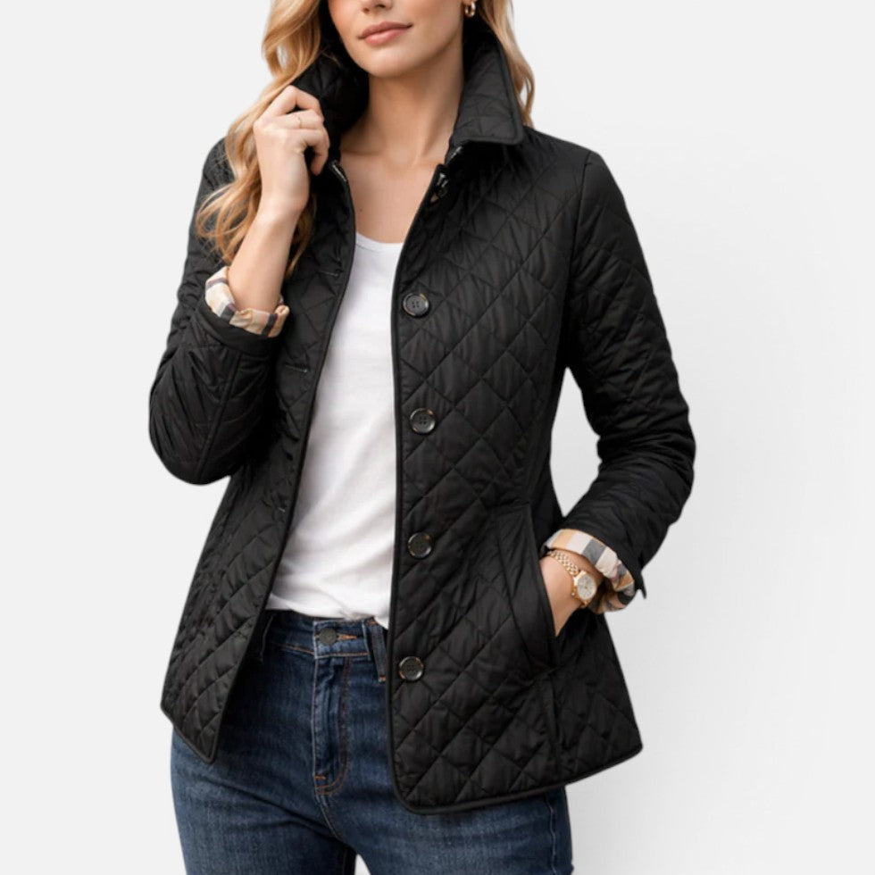 Diamond Quilted Jacket Women – Button-Front Lightweight Transitional Coat