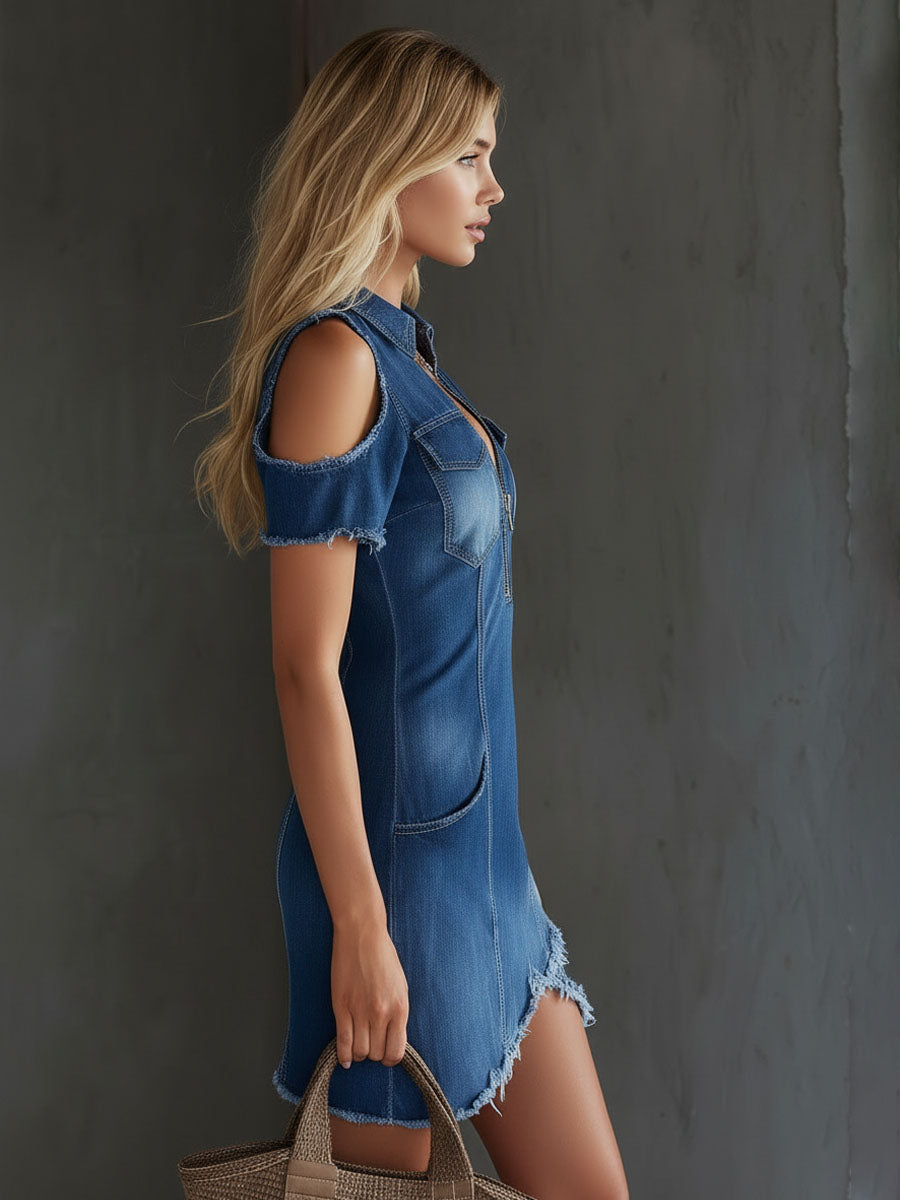 Off Shoulder Denim Mini Dress | Women's Dresses 2XL 8