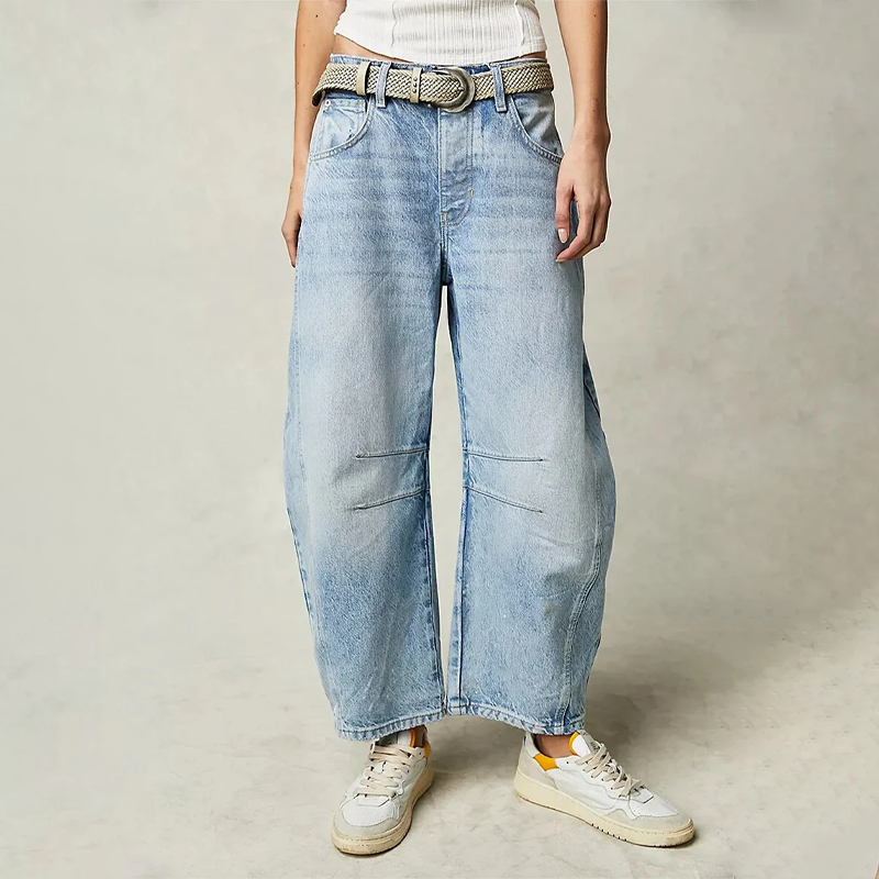 High-Waisted Barrel Leg Jeans – Relaxed Wide-Leg Denim