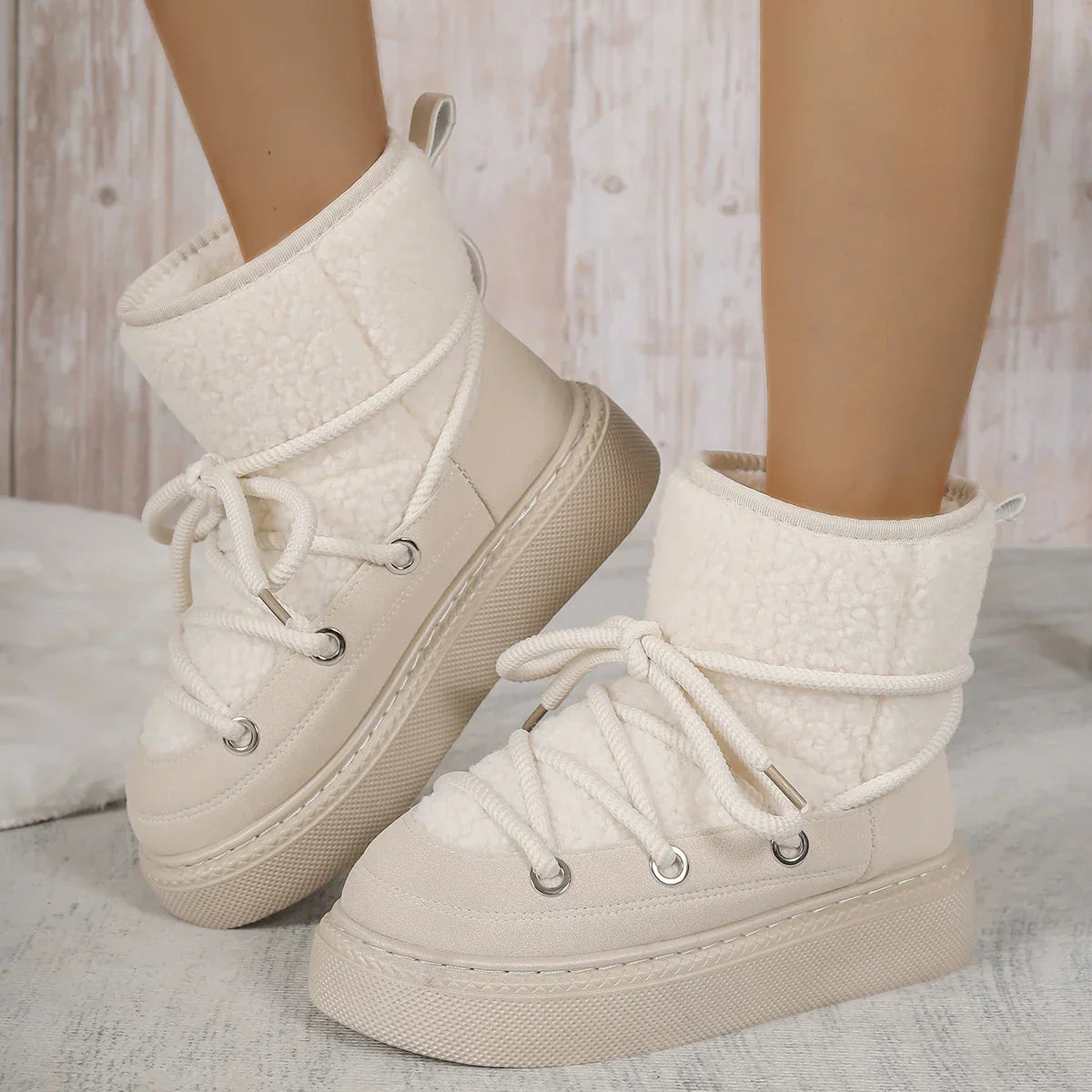 Sherpa Platform Ankle Boots – Women's Lace-Up Winter Boots