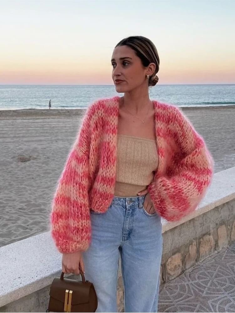 Color Block Cropped Knit Sweater – Multicolor Chunky Pullover