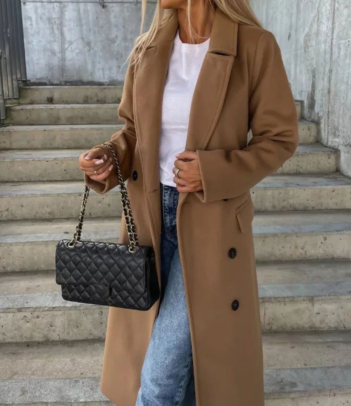 Double Breasted Longline Wool-Feel Coat – Belted Women's Coat