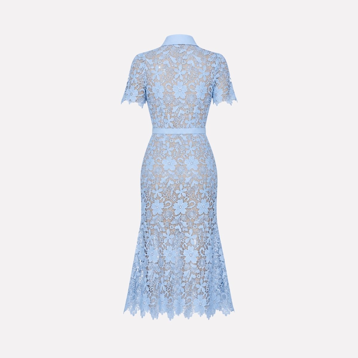 Floral Lace Midi Shirt Dress – Belted Button-Front Collared