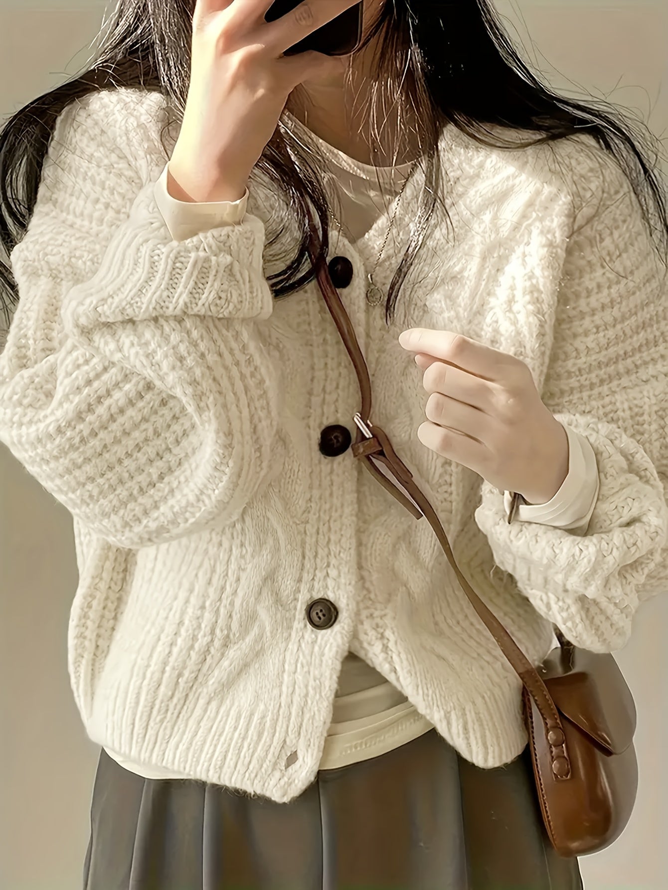 Cable Knit Chunky Cardigan – Oversized Button-Front Women's Sweater