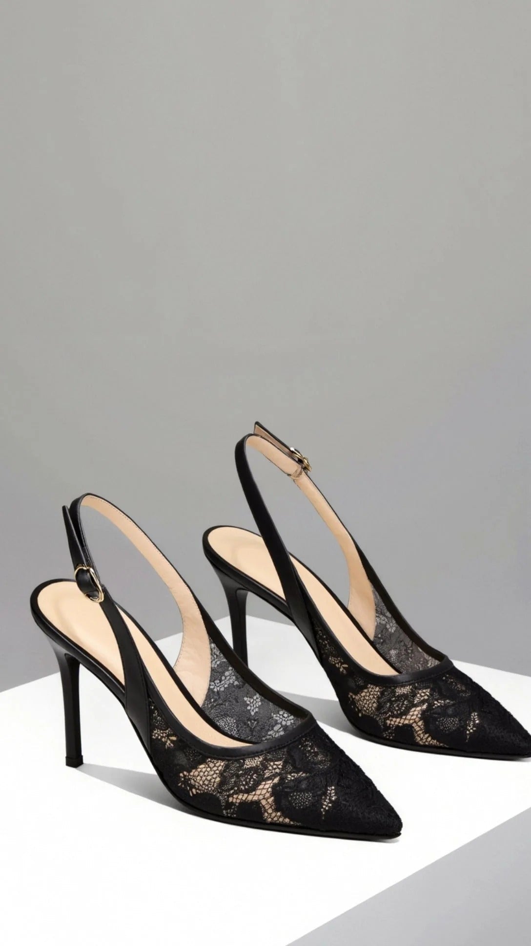 Lace Slingback Pumps – Pointed Toe Stiletto Wedding Heels