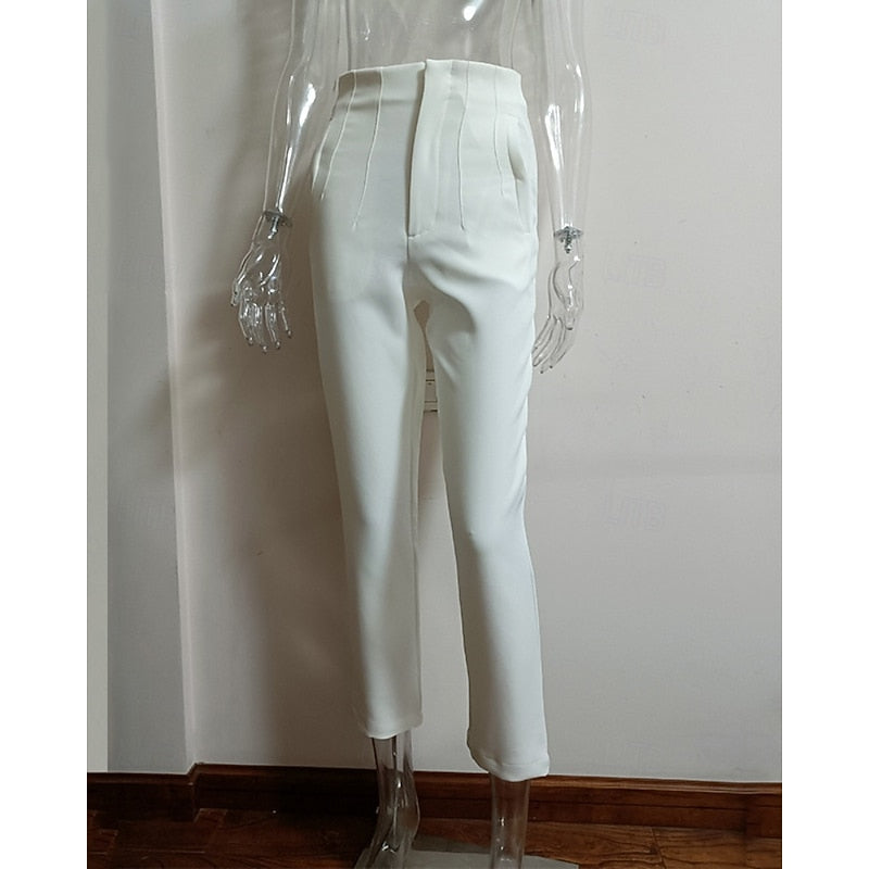 High-Waisted Pleated Straight-Leg Trousers – Tailored Work Pants