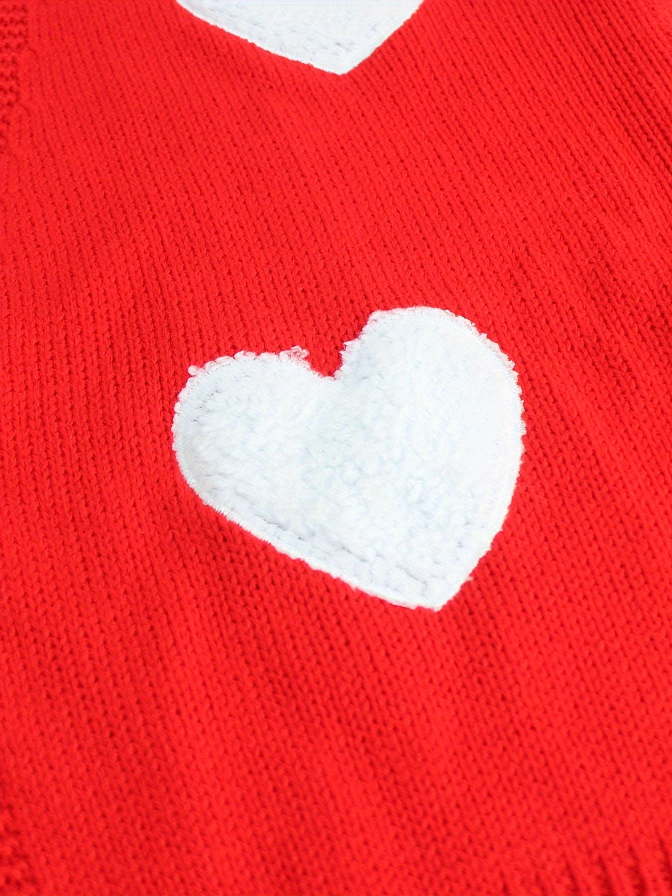 Heart Print Crop Cardigan – Red Knit Open Front Long Sleeve