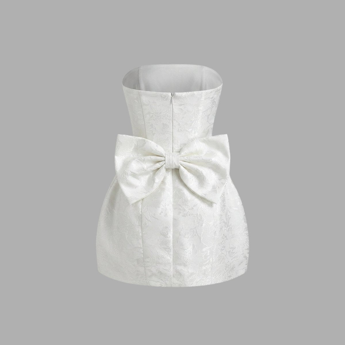 Jacquard Strapless Mini Dress – Bow Back A-Line Cocktail Dress