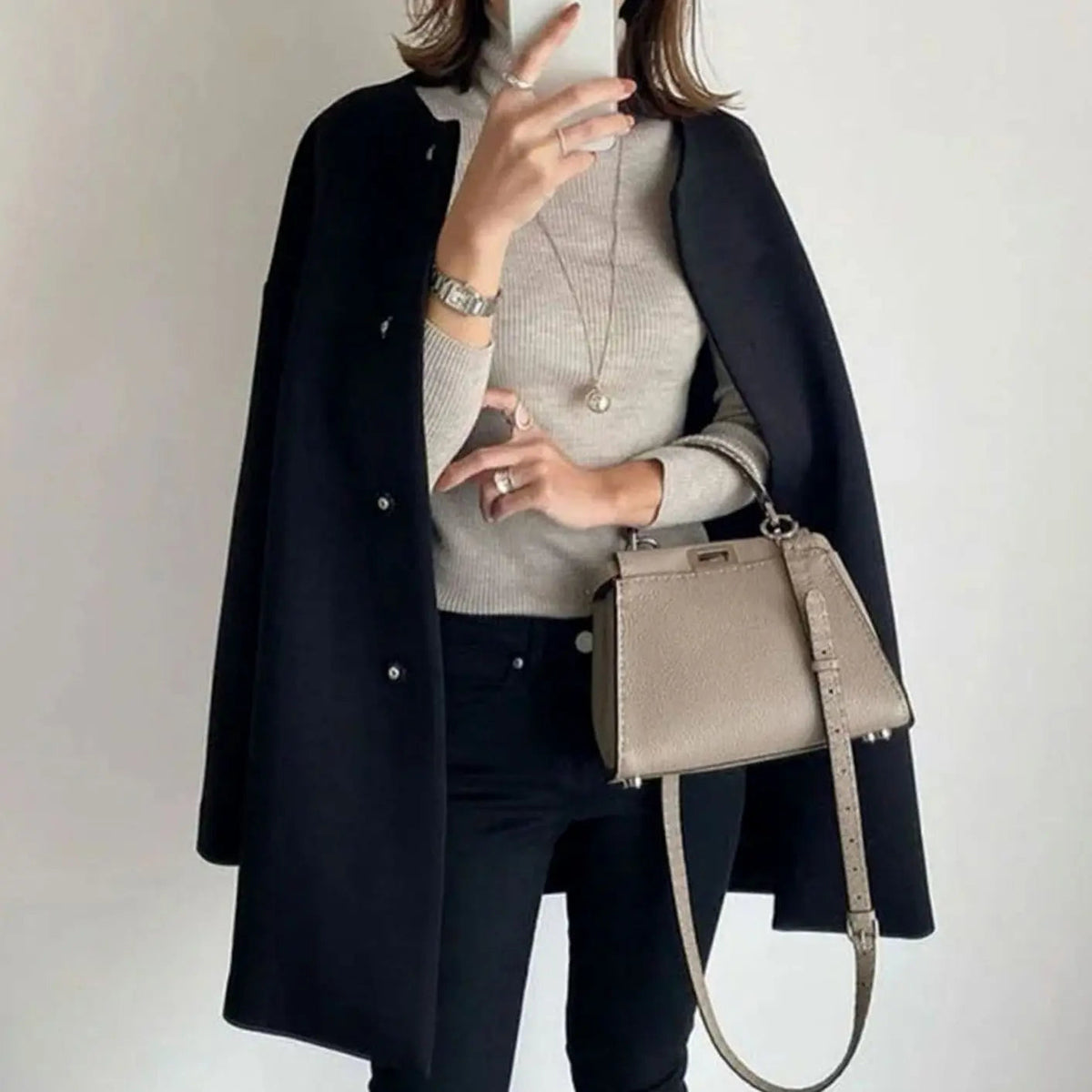 Collarless Longline Coat – Oversized Button-Front Women's Coat