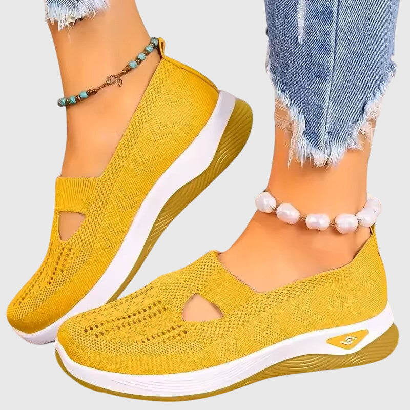 Knit Slip-On Wedge Sneakers – Cutout Breathable Casual Shoes