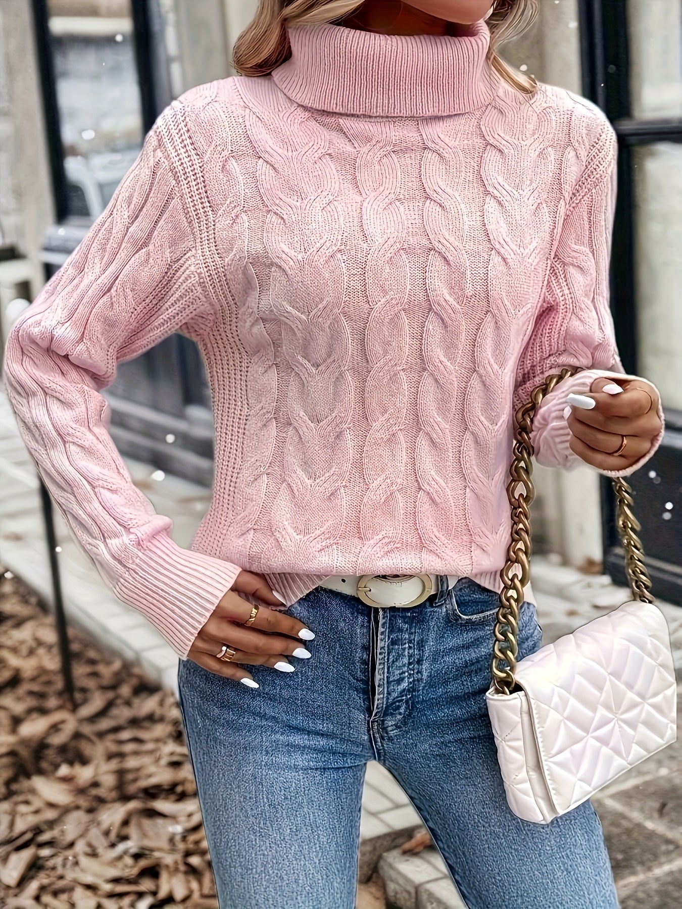 Cable Knit Turtleneck Sweater – Women's Long Sleeve Pullover
