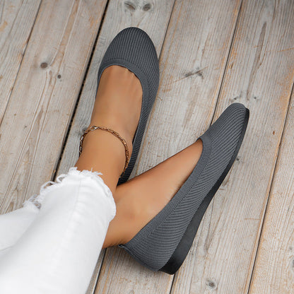 Knit Slip-On Ballet Flats – Round Toe Cushioned Everyday Flats