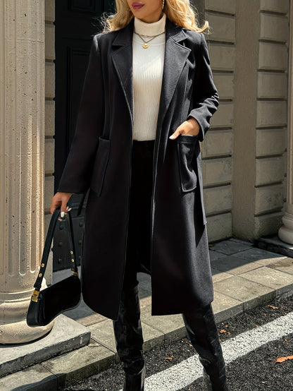 Belted Wool-Blend Long Coat – Lapel Wrap Camel Overcoat