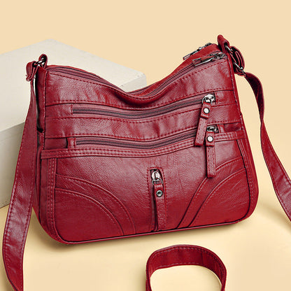 Multi-Pocket Soft Leather Crossbody Bag – Adjustable Shoulder Strap