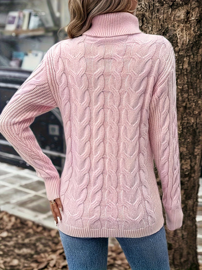 Cable Knit Turtleneck Sweater – Women's Long Sleeve Pullover