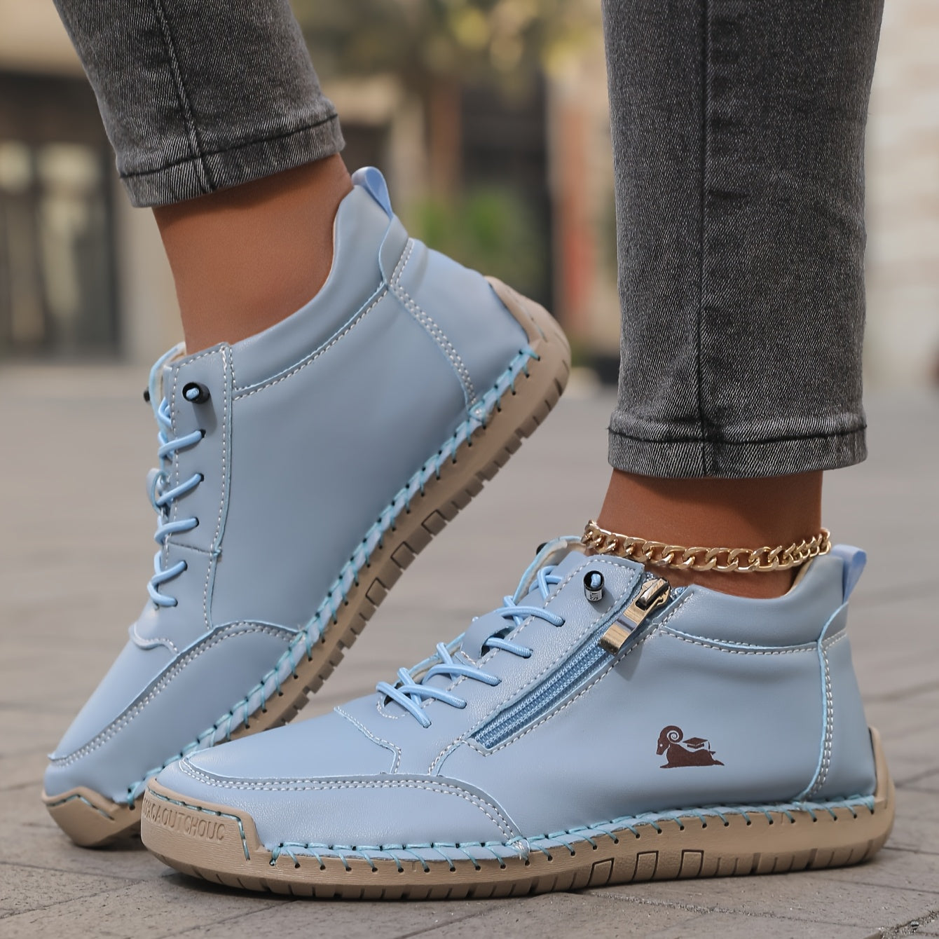 Flat Lace-Up Ankle Boots – Women's Side Zip Wide Toe Booties