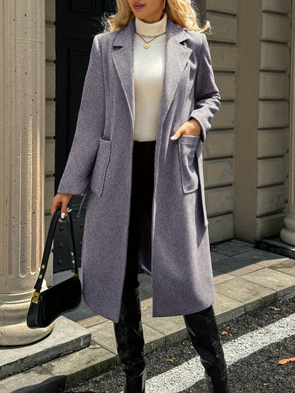Belted Wool-Blend Long Coat – Lapel Wrap Camel Overcoat