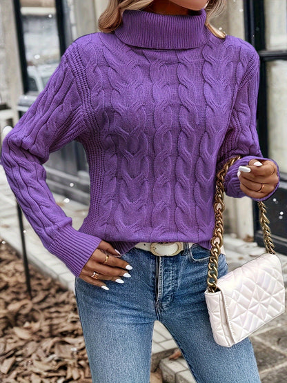 Cable Knit Turtleneck Sweater – Women's Long Sleeve Pullover