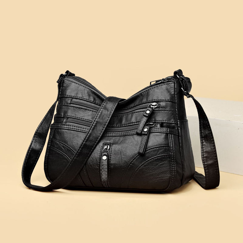 Multi-Pocket Soft Leather Crossbody Bag – Adjustable Shoulder Strap