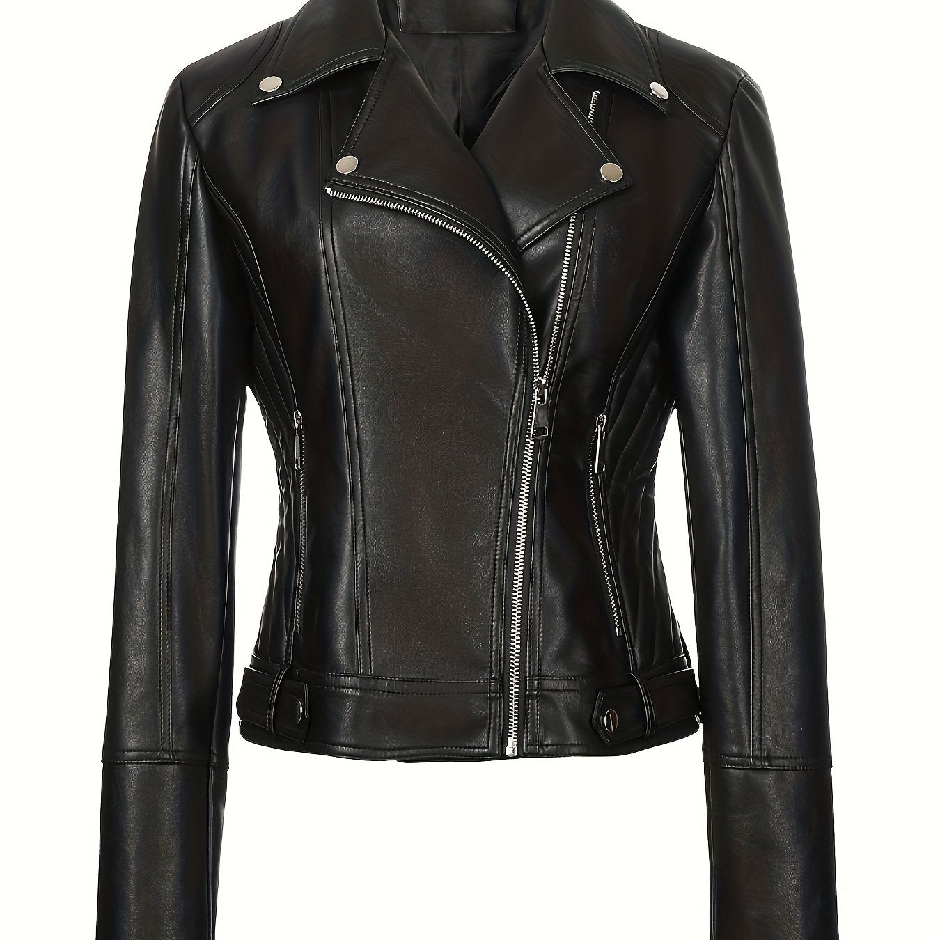Faux Leather Moto Jacket – Asymmetric Zip Cropped Biker Jacket