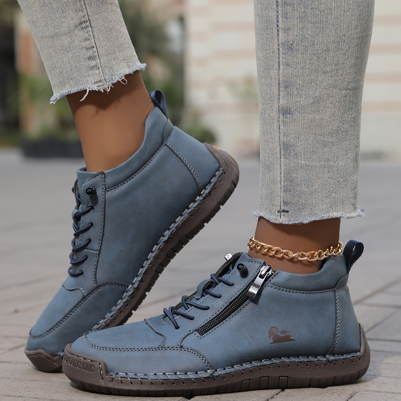 Flat Lace-Up Ankle Boots – Women's Side Zip Wide Toe Booties