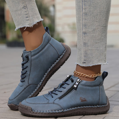 Flat Lace-Up Ankle Boots – Women's Side Zip Wide Toe Booties
