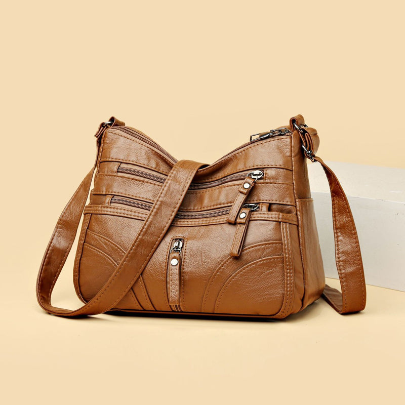 Multi-Pocket Soft Leather Crossbody Bag – Adjustable Shoulder Strap