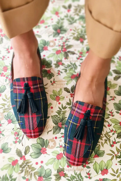Tartan Plaid Tassel Loafers – Women's Slip-On Flat Loafers