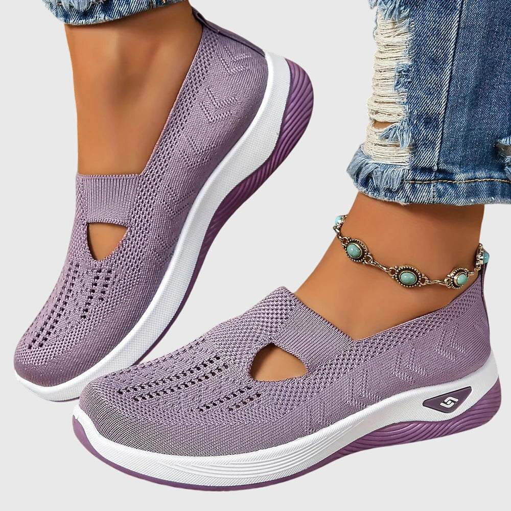 Knit Slip-On Wedge Sneakers – Cutout Breathable Casual Shoes
