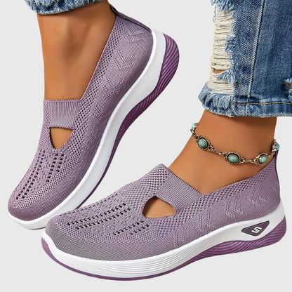 Knit Slip-On Wedge Sneakers – Cutout Breathable Casual Shoes