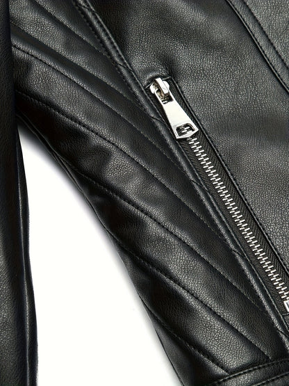 Faux Leather Moto Jacket – Asymmetric Zip Cropped Biker Jacket
