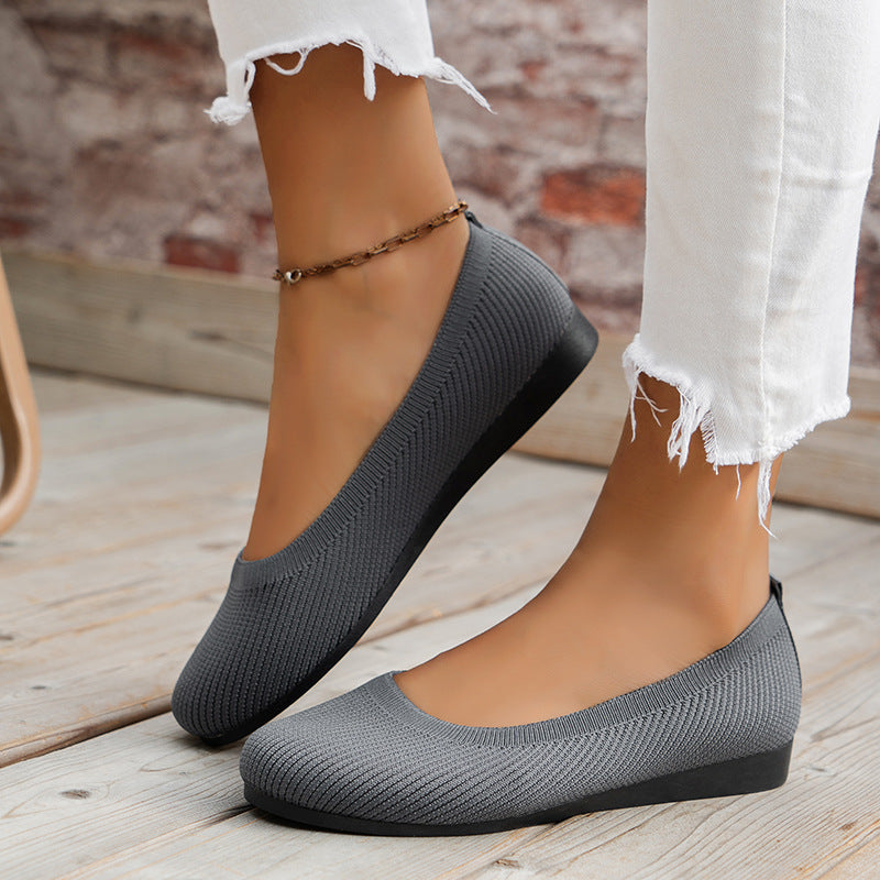 Knit Slip-On Ballet Flats – Round Toe Cushioned Everyday Flats