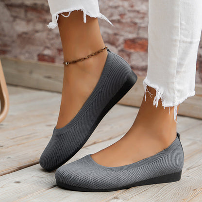 Knit Slip-On Ballet Flats – Round Toe Cushioned Everyday Flats
