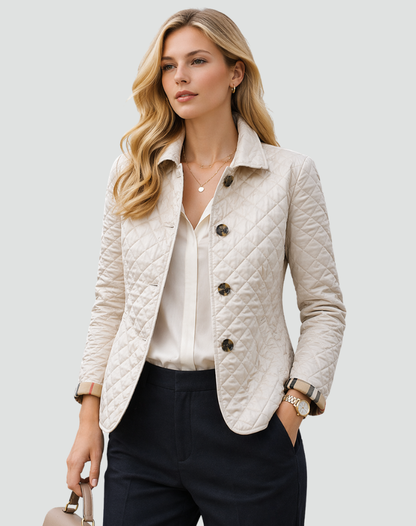 Diamond Quilted Jacket Women – Button-Front Lightweight Coat
