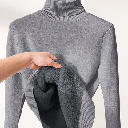 Fleece Lined Turtleneck Sweater – Slim Fit Knit Pullover