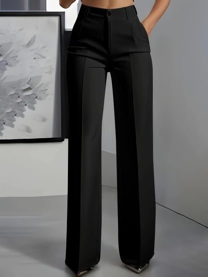 High-Waisted Wide-Leg Trousers – Tailored Creased Work Pants