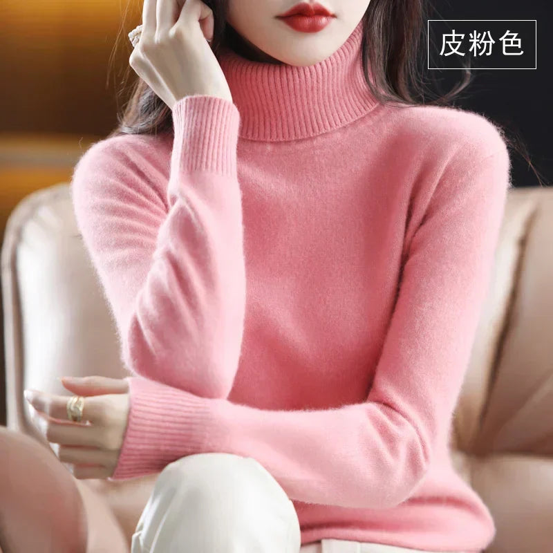 100% Cashmere Turtleneck Sweater – Soft Knit Long Sleeve Pullover