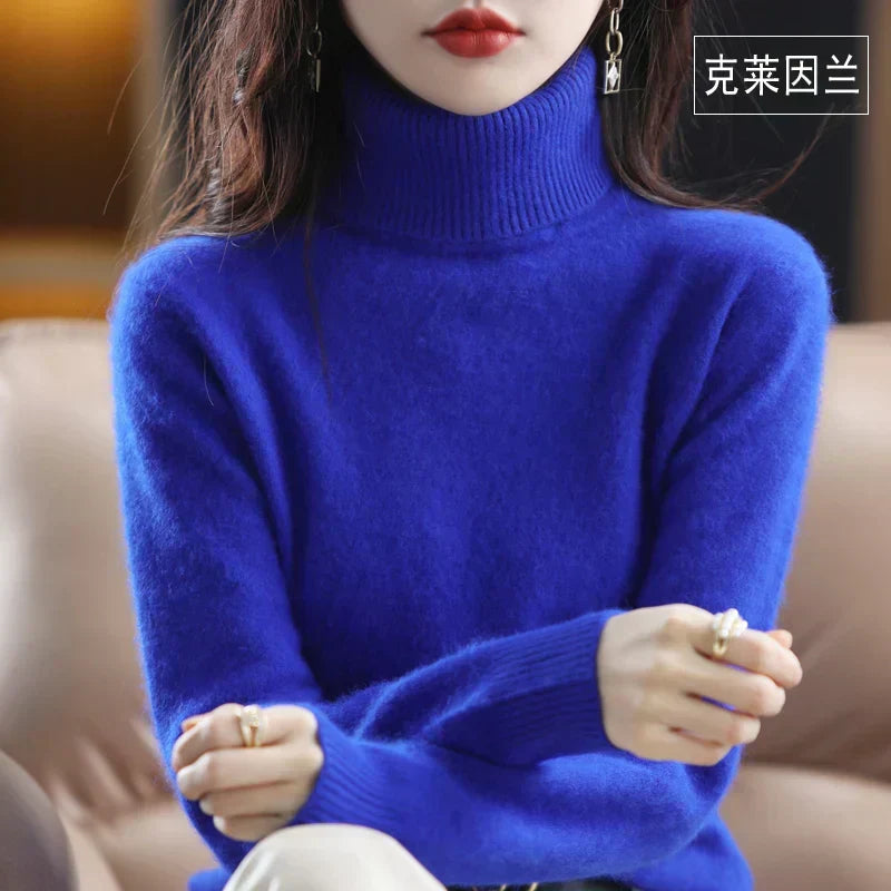 100% Cashmere Turtleneck Sweater – Soft Knit Long Sleeve Pullover