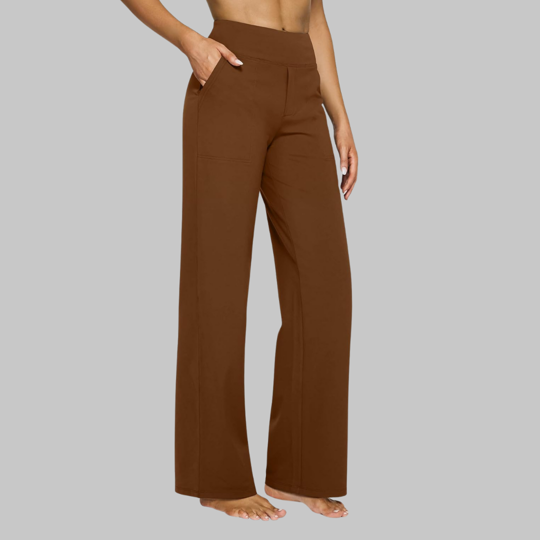 High-Waist Wide-Leg Stretch Pants – Soft Pull-On Trousers with Pockets