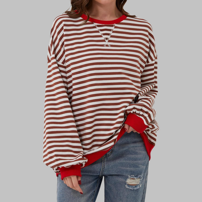 Striped Oversized Crewneck Sweatshirt – Colorblock Cuffs Relaxed Pullover