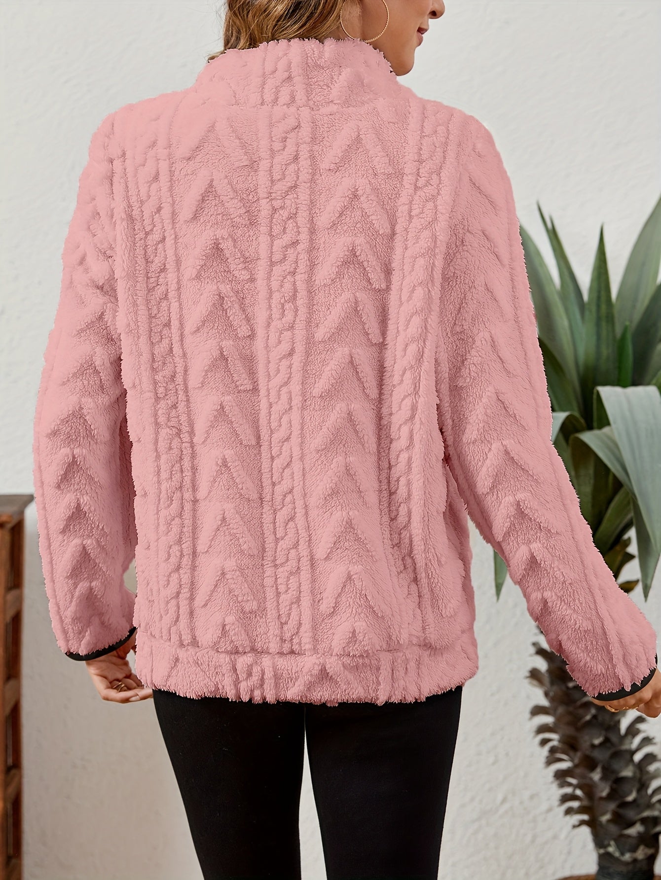 Sherpa Fleece Half-Zip Pullover – Textured Long Sleeve with Kangaroo Pocket