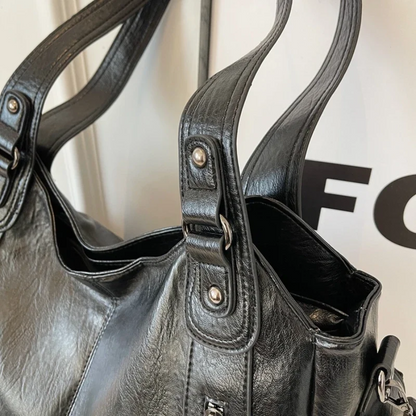Vegan Leather Shoulder Bag – Large Multi-Pocket Crossbody Tote