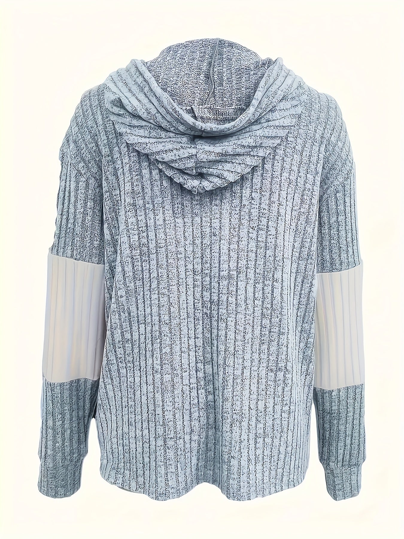 Colour Block Zip-Up Hoodie Jacket – Ribbed Knit Long Sleeve