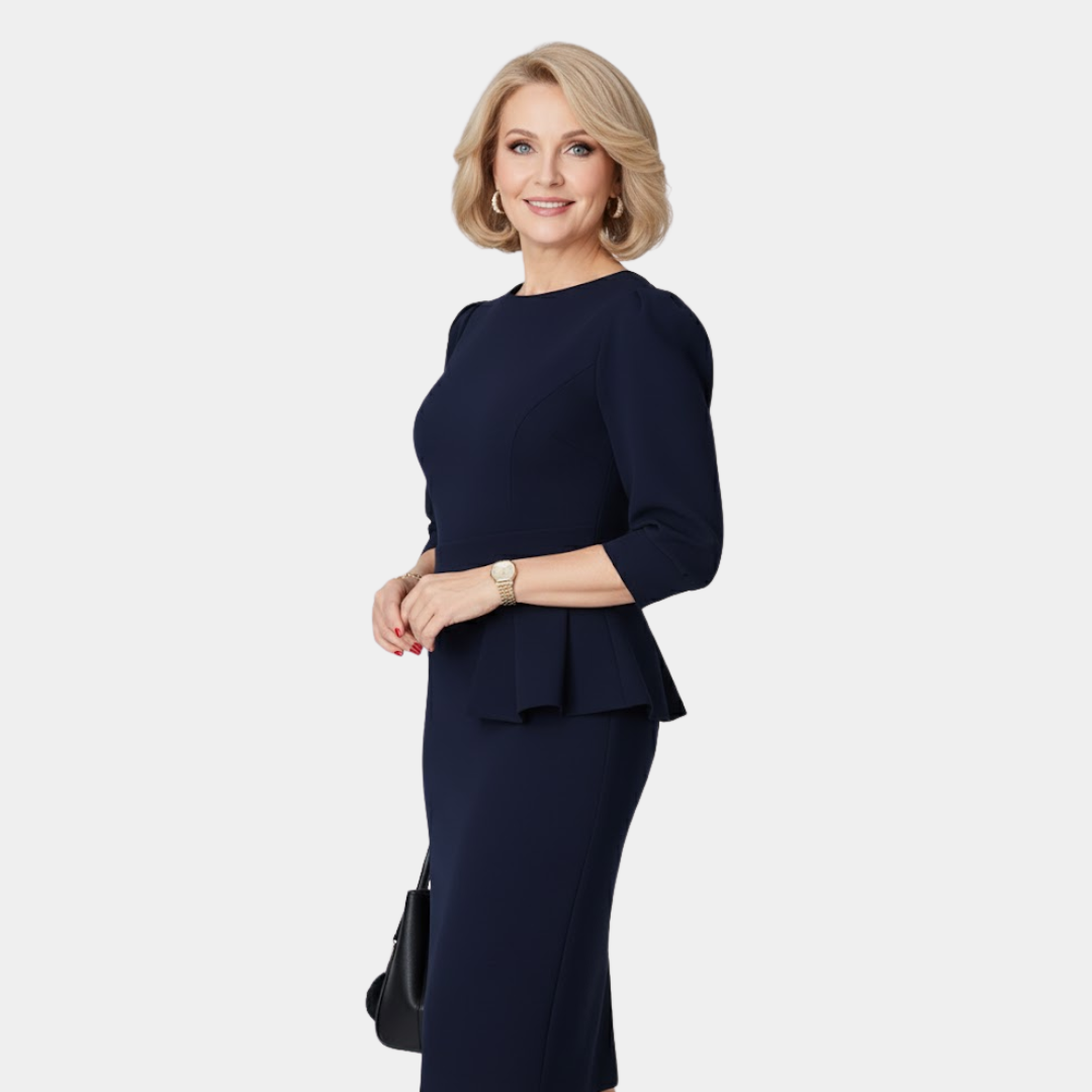 Peplum Midi Dress – 3/4 Sleeve Bodycon Work Dress