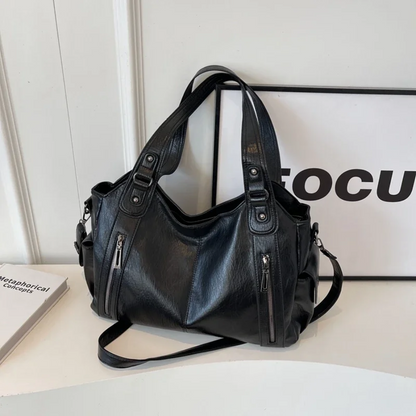 Vegan Leather Shoulder Bag – Large Multi-Pocket Crossbody Tote