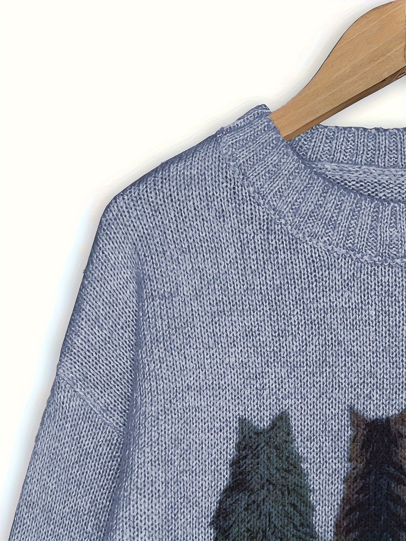 Cat Print Knit Pullover Sweater – Crewneck Relaxed Fit Long Sleeve