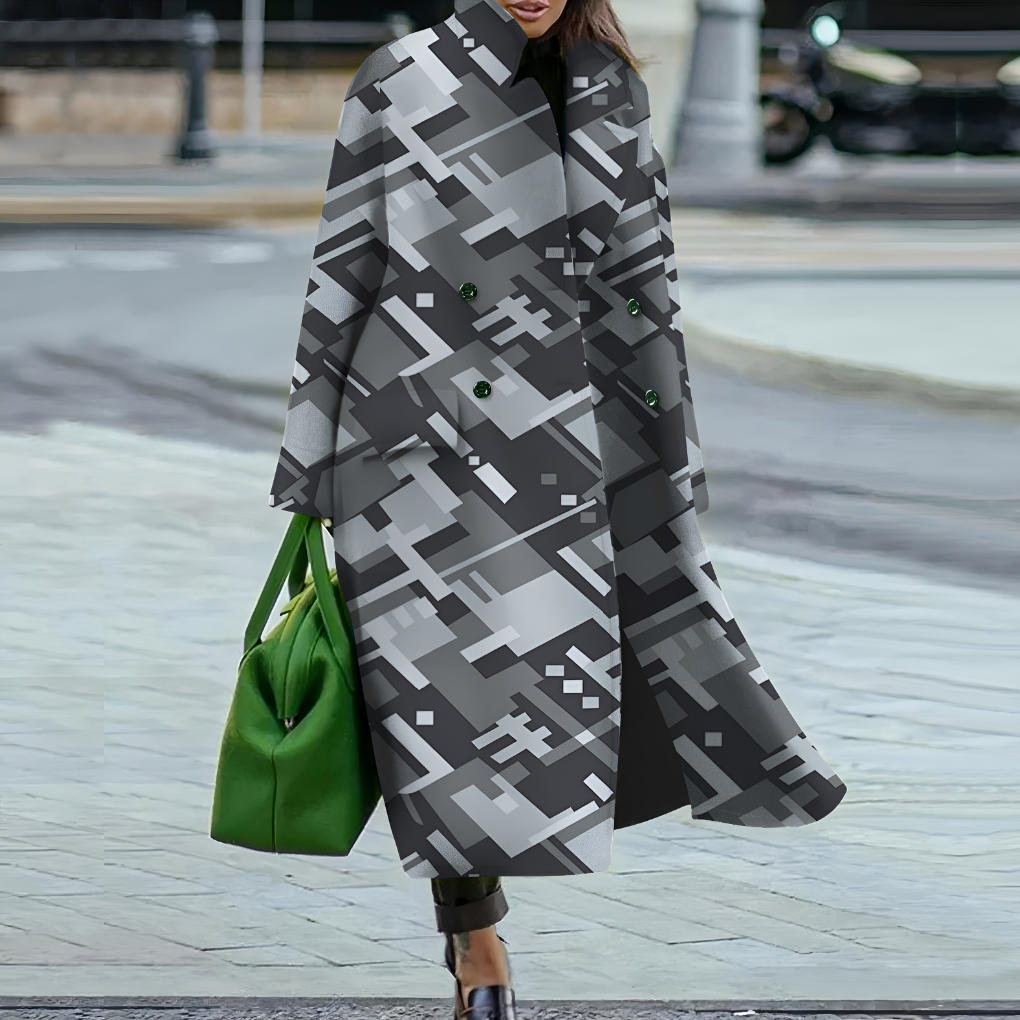 Double Breasted Longline Coat – Stand Collar Oversized Fit