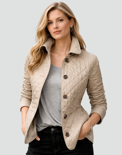 Diamond Quilted Jacket Women – Button-Front Lightweight Coat